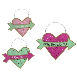 Transpac Burlap 15 in. Multicolor Valentines Day Donut Love Hearts Set of 3 - 1 of 2
