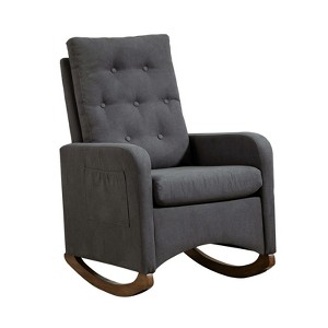 Upholstered Rocking Chair, Fabric Comfy Accent Armchair Chair with Rubber Wood Legs, High Backrest and Side Pocket for Living Room - 1 of 4