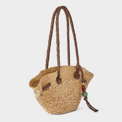 A New Day Hand Woven Straw Bead Charm Mini Fan Tote Bag - A New Day™ Natural — фото 3