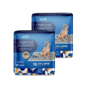 Pet Life Unlimited 2 Pack/15ct Each Odor Controlling Training Pads with Charcoal for Dogs - XXL - 1 of 4