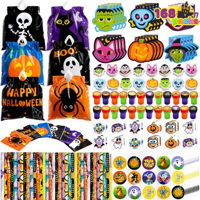Joyfy 168 pcs Halloween Kids Assorted Stationery Sets,Party Favors for Kids,Classroom Prizes Gifts,Including Halloween Bag, Notepads, Stamps, Pencils