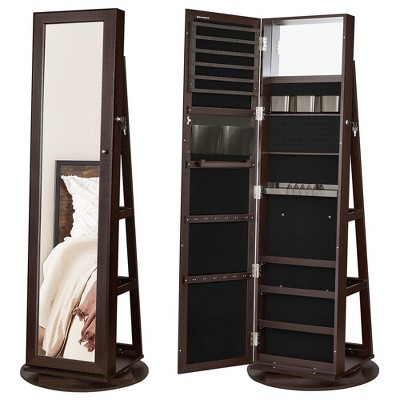 Mirror Jewelry Cabinet Organizer 360° Rotating Jewelry Armoire Storage Box