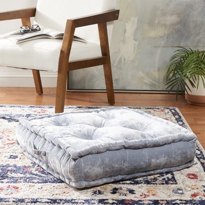 Belia Light Grey Velvet Tufted Square Floor Pillow