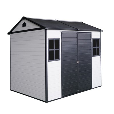 NicBex Resin Outdoor Storage Shed with Lockable Doors,2 Windows and Floor Base for Backyard Garden,Patio