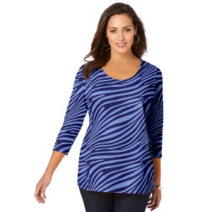 Jessica London Women's Plus Size Stretch Cotton Scoop Neck Tee - 1 of 4