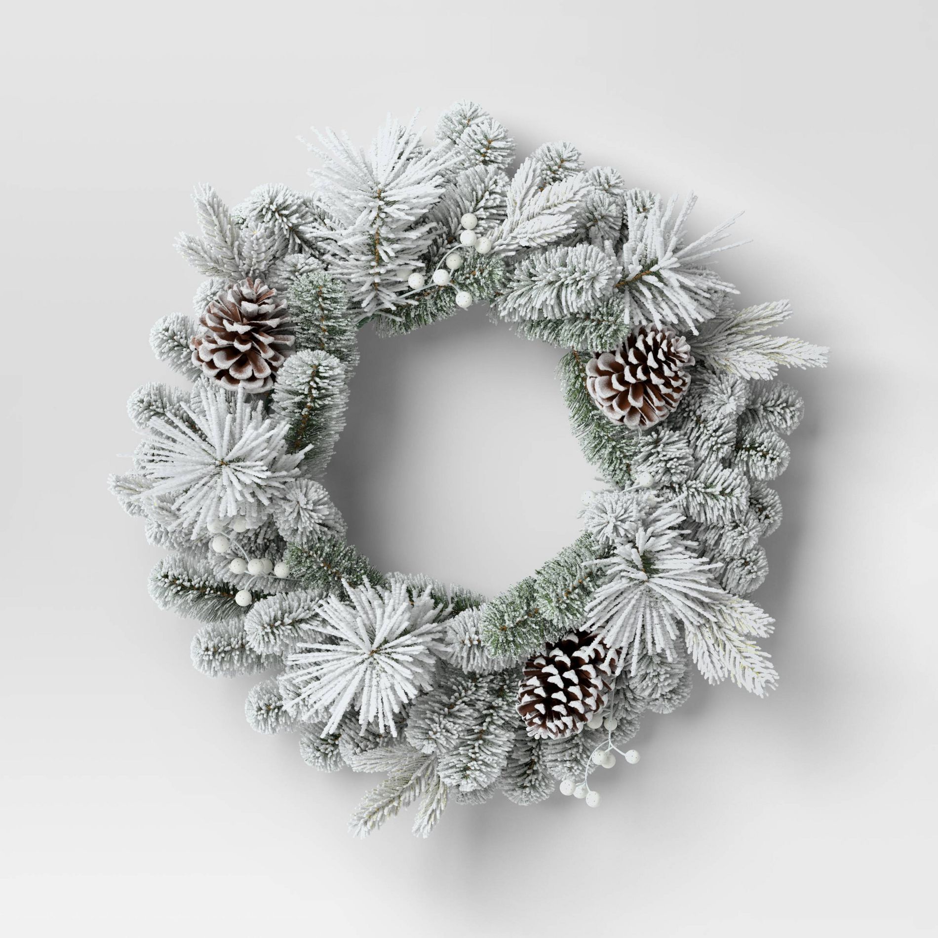 28" Flocked Mixed Greenery with Berries and Pinecones Artificial Christmas Wreath - Wondershop™