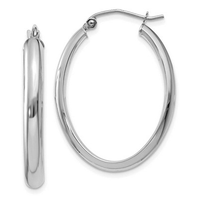 Black Bow Jewelry 3.5mm x 32mm Polished 14k White Gold Domed Oval Hoop Earrings