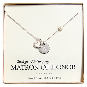 Monogram Matron of Honor Open Heart Charm Party Necklace - A, Women