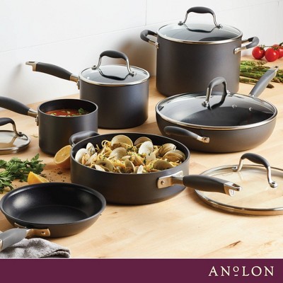 Gray Aluminum Nonstick 11-Piece Cookware Set with Glass Lids