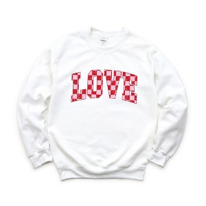 Simply Sage Market Women's Graphic Sweatshirt Distressed Love Checkered - 1 of 4