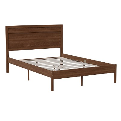 Taylor & Logan Full Keith Wooden Platform Bed with Headboard Brown: Sturdy Slatted Base, MDF Veneer, Adjustable Glides