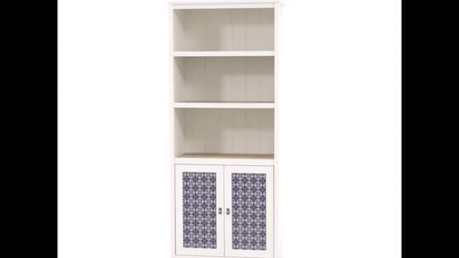 71&#34; Cottage Road Library with Decorative Doors Soft White - Sauder: Mid-Century Modern 3-Shelf Storage, 2 of 7, play video