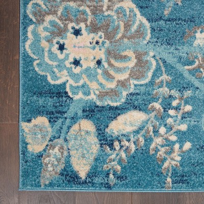 Turquoise Floral Synthetic 6' x 9' Rectangular Area Rug