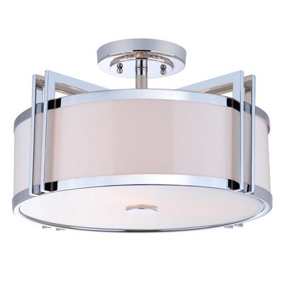 Contemporary Chrome 17'' Drum Ceiling Light with Cream Shade