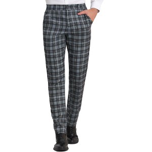 Lars Amadeus Men's Slim Fit Flat Front Plaid Business Formal Pants - 1 of 4