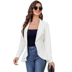 Coolmee Womens Casual Blazer Long Sleeve Open Front Ruffle Work Office Cardigan Jackets - 1 of 4