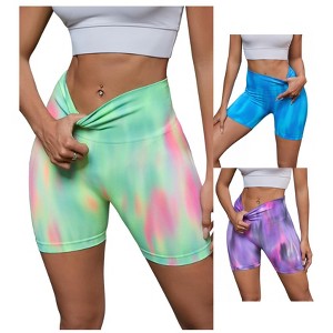 INSPIRE CHIC 3 Packs Women's High Waist Tie Dye Tummy Control Workout Running Biker Thigh Slimmer - 1 of 4