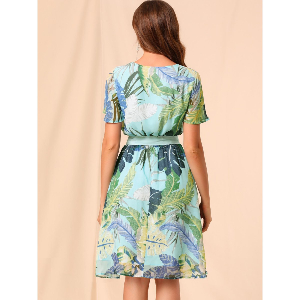 Женские платья INSPIRE CHIC Women's V Neck Flutter Sleeve Chiffon Dresses Green Blue Small — фото 4