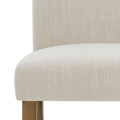 Beige Linen Upholstered Parsons Side Chair Set with Wood Legs