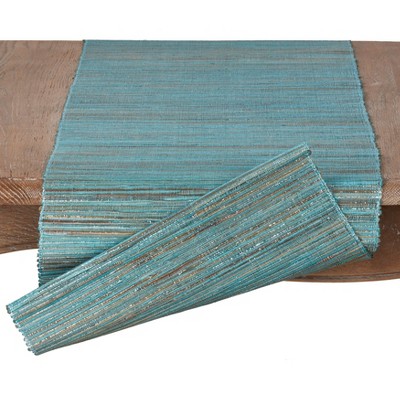 Turquoise Jute Woven Table Runner with Shimmering Texture