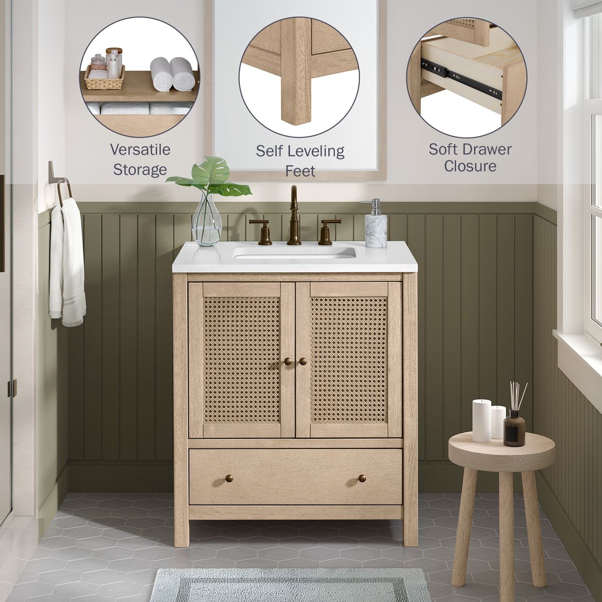 Alaterre Furniture Lucca Bathroom Vanity - Freestanding Cabinet Without Top - thumbnail 3