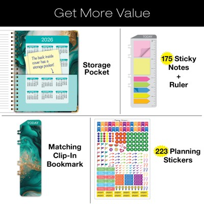 Global Printed Products Hardcover AY 2025-2026 Fashion Planner - 8.5"x11" (Teal Gold Marble)