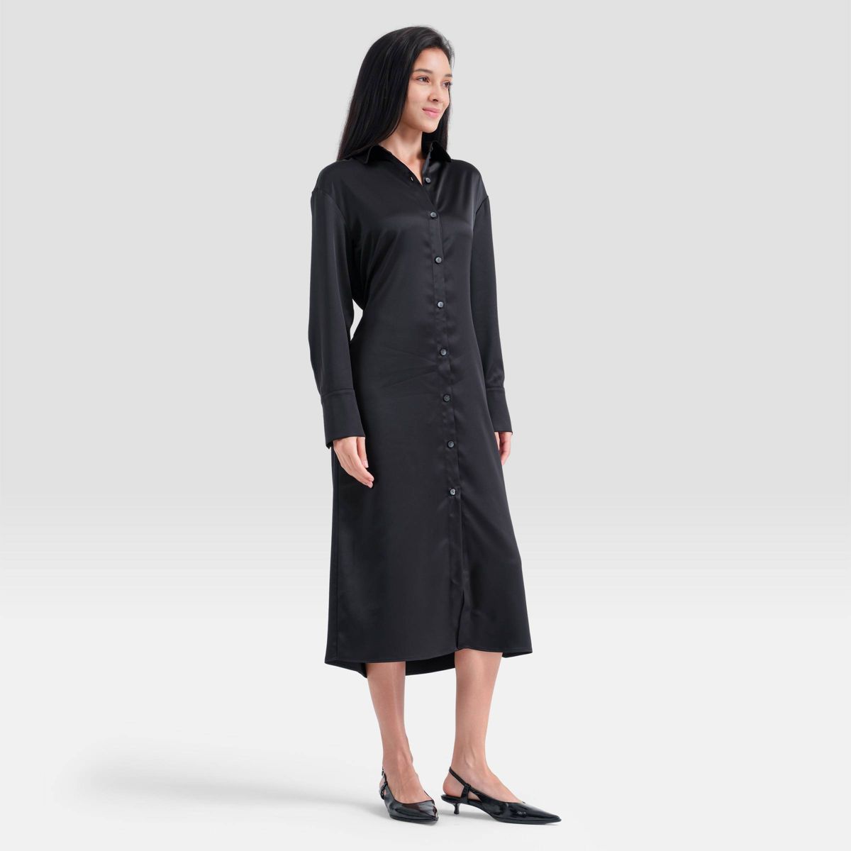 Women's Long Sleeve Tie-Waist Midi Shirtdress - A New Day™ - thumbnail 3