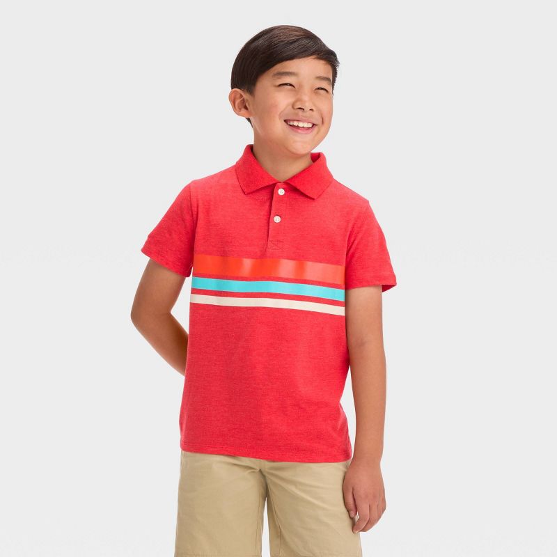 Boys&#39; Short Sleeve Chest Striped Button-Down Shirt - Cat &#38; Jack&#8482; Red, 1 of 5