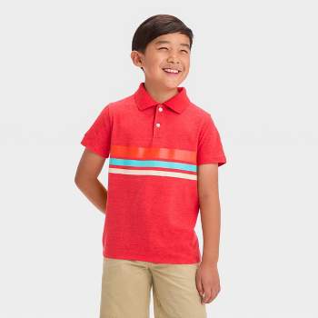 Boys' Short Sleeve Chest Striped Button-Down Shirt - Cat & Jack™ Red
