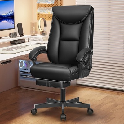 KERDOM Big and Tall Executive Home Office Desk Chair, Shiny Leather Swivel Computer Chair with High Back, Black