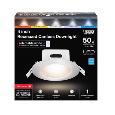 Feit Electric Warm White 4 in. W Aluminum LED Dimmable Recessed J-Box Downlight 10 W