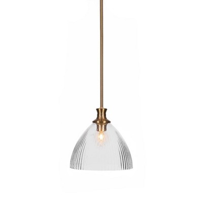 Toltec Lighting Carina 1 - Light Pendant in  New Aged Brass with 10.75" Clear Ribbed Shade