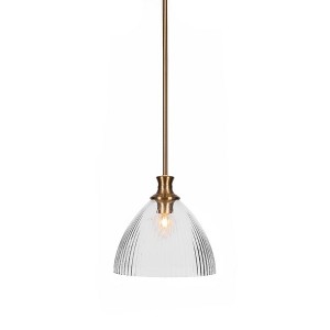 Toltec Lighting Carina 1 - Light Pendant in  New Aged Brass with 10.75" Clear Ribbed Shade - 1 of 1