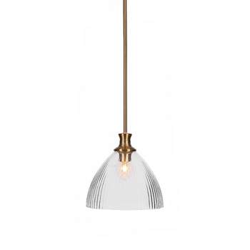 Toltec Lighting Carina 1 - Light Pendant in  New Aged Brass with 10.75" Clear Ribbed Shade