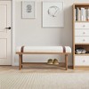 Bekrvio 44-Inch Teddy Fleece Upholstered Bench – Solid Wood Frame,Mid Century Modern Bench with PU Straps for Living Room, Bedroom - 4 of 4