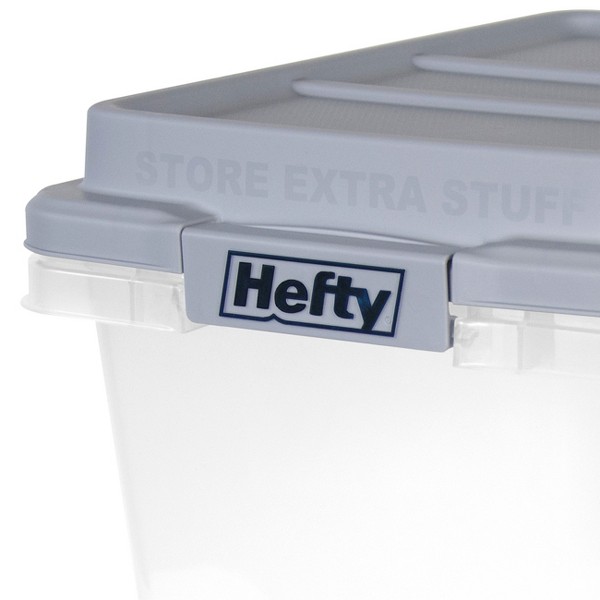 Tina de almacenamiento de plástico transparente Hefty 32qt con tapa apilable gris HI-RISE: asas de cierre, botes universales de utilidad 6