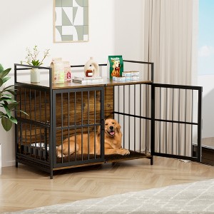 BABYYER Furniture Style Dog Crate, Pet Kennel with Rotating Feeder Bowls and Cushion, Space-Saving Side Table Design for Medium & Large Dogs - 1 of 4