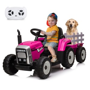 12V Ride on Tractor with Trailer and Remote Control,Toddler Kids Electric Vehicle Car with LED Headlights, Speed Up to 5mph - 1 of 4