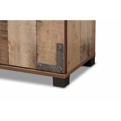 Rustic Brown Wood 3-Door Shoe Cabinet with Metal Accents