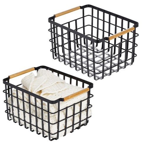 3 Pack Metal Wire Storage Baskets for Shelves, Pantry, Closet, Long Narrow  Organizer Bin (Black, 16 x 6 x 6 In)
