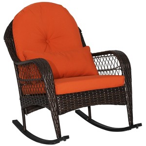 Tangkula Patio Garden Wicker Rattan Rocking Chair Furniture w/ Cushion - 1 of 4