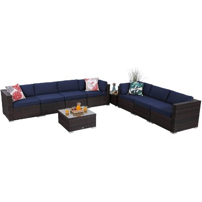 9pc Patio Rattan Sectional Set - Navy - Captiva Designs