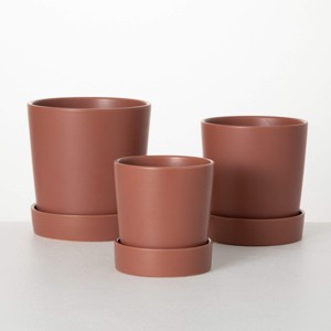 Sullivans 8.25", 7.25" & 6" Rust Planter With Saucer Set of 3, Ceramic - 1 of 3