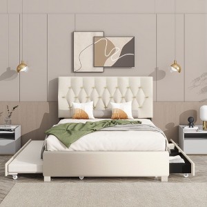 Kumasinova Queen Bed Frame with Storage Drawers,Bed Frame Queen Size with Trundle,Upholstered Platform Bed Frame Queen Size with Velvet Headboard - 1 of 4