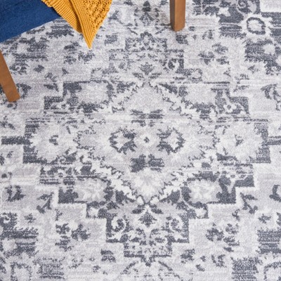 Gray and Ivory Hand-Knotted Abstract Runner Rug