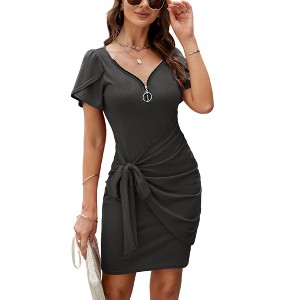 Clearlove Womens Casual Short Sleeve T Shirt Dress 2025 Summer Bodycon Wrap Ruched Mini Night Out Sundress - 1 of 4