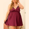 Agnes Orinda Women's Plus Size Side Slit Lace Trim Deep V Satin Sleeveless Packs Nightgowns - 2 of 4
