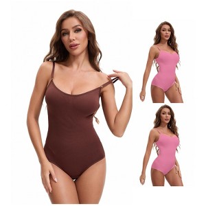 INSPIRE CHIC 3 Packs Women's Scoop Neck Sleeveless Seamless Bodysuit Tummy Control Briefs Body Shaper - 1 of 4