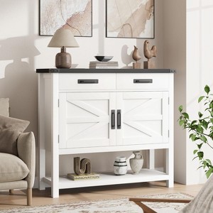 Farmhouse Entrance Table with 2 Doors and 2 Drawers, Wooden Console Table with Storage,Coffee Bar Closet,Sofa Table for Kitchen, Hallway, Dining Room - 1 of 4