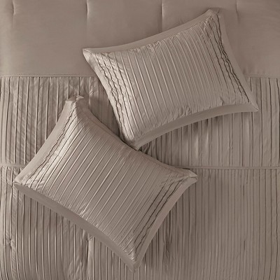 Trinity Taupe 7-Piece Polyester Charmeuse Queen Comforter Set